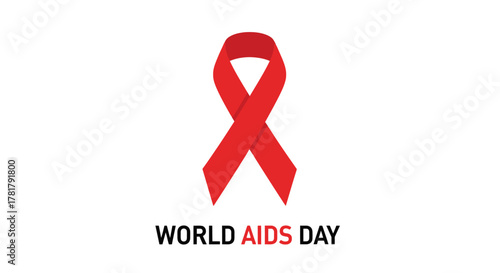 Iconic red ribbon graphic symbolizing global health awareness, support, and solidarity in the fight against a significant worldwide health challenge, promoting prevention and unity