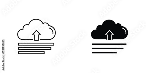 Cloud upload icon with lines representing data transfer