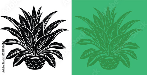 Elegant potted plant graphic in black and green, perfect for modern designs and nature-inspired projects, with a clean, minimalist aesthetic