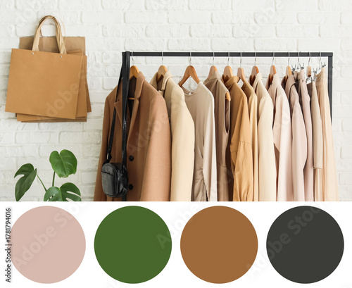 Rack with stylish clothes n...