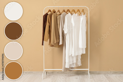 Rack with stylish clothes n...