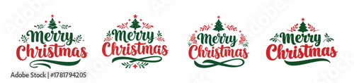 Festive Merry Christmas Holiday Greeting Designs with Festive Tree and Holly Accents