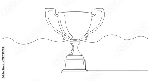 Elegant Single Continuous One Line Drawing of a Trophy, Celebrating Victory and Achievement