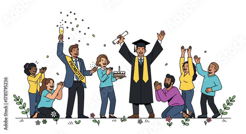 Illustrative Scene of a Graduation Party Celebrating a Student's Academic Achievement
