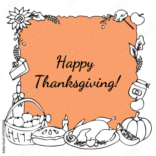 Happy Thanksgiving Greeting Card Hand-Drawn Autumn Illustration
