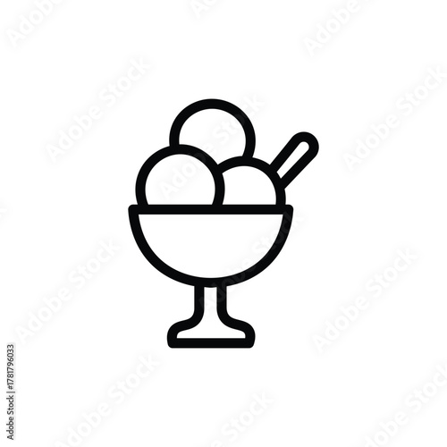 Ice cream sundae line icon, outline illustration of dessert bowl with scoops and spoon, representing sweet frozen dessert or gelato treat