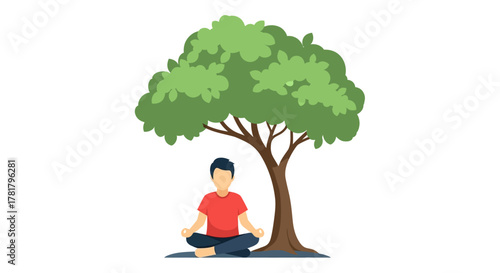 Man sitting in lotus pose under a tree for meditation and relaxation
