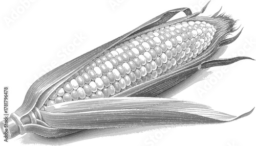 Illustration of corn, isolated on the white. Monochrome vector illustration, EPS version.
