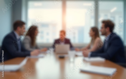 Wallpaper Mural Office Meeting Room Blur - Soft-focus background featuring an office meeting room setup. High quality Torontodigital.ca