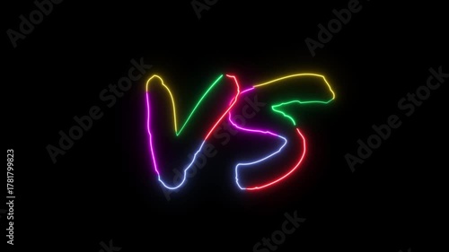 Multicolor Neon Glow VS Versus Text Animation with Scratches Flickering on Black Background, Retro Motion Graphic