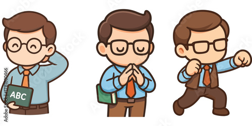 office worker teaching book and punching forward action