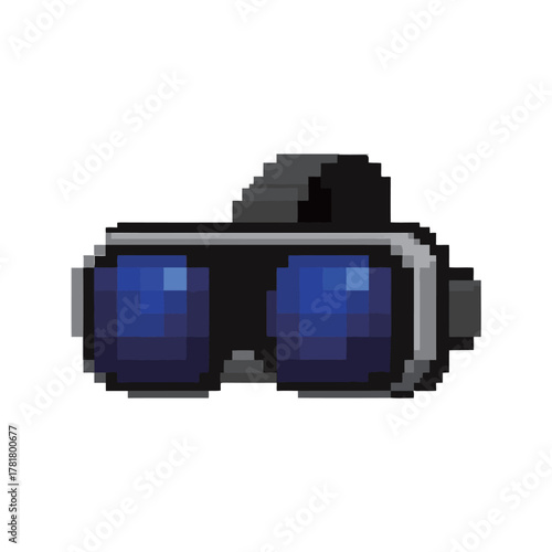 Virtual Reality (VR) Headset or Goggles in 8-Bit Pixel Art Style, Representing Modern Technology, Gaming, and Simulated Immersion Graphic Asset.