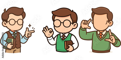 male office worker explaining pointing and folding arms