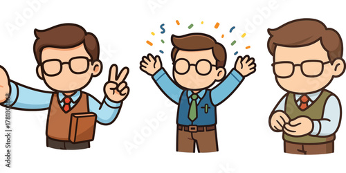 male office worker explaining with excitement and holding book