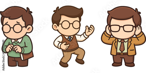 male office worker heart gesture dancing and covering ears