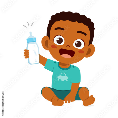 Wallpaper Mural African American Baby Sitting and Holding Baby Bottle Smiling in a Playful Cartoon Style Torontodigital.ca