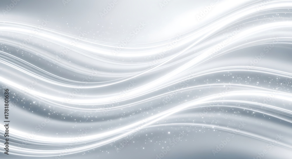 Obraz premium Abstract flowing silver and white light waves with subtle sparkles