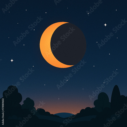 Vector Illustration of Partial solar eclipse from earth view