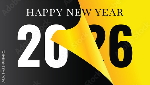 Happy new year 2026 page turn design illustration