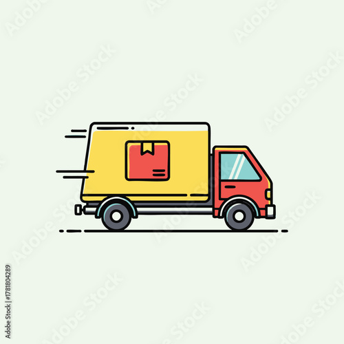 Fast delivery truck illustration with a red cab and yellow cargo box shipping concept.