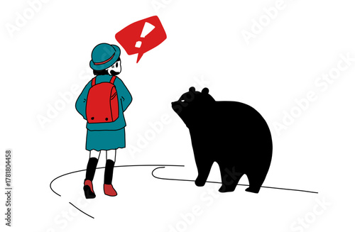 通学中の小学生が熊に遭遇するイラスト（登下校の危険）