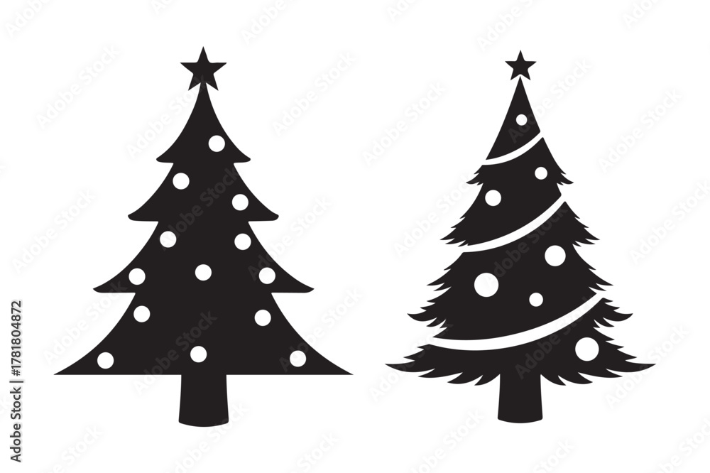 Obraz premium Christmas tree silhouette vector illustration, Set of Christmas tree silhouette 