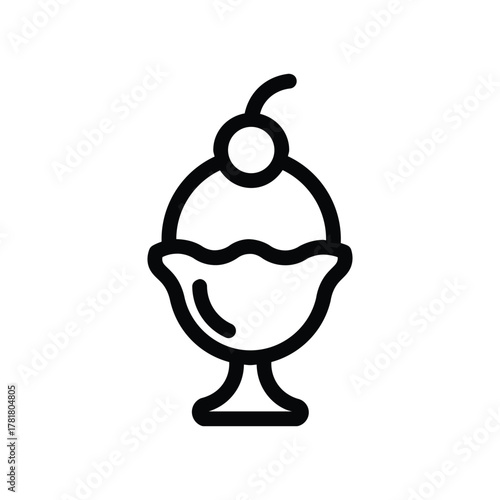 Ice cream sundae line icon, outline illustration of dessert in bowl with scoops, whipped cream, and cherry, symbol of cold sweet treat or summer dessert