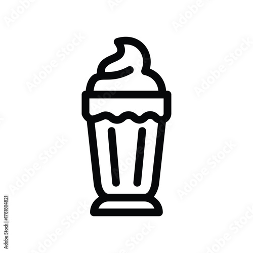 Cold coffee cup line icon, outline illustration of take away cup with whipped cream topping, representing iced coffee, frappe, or cold drink beverage concept