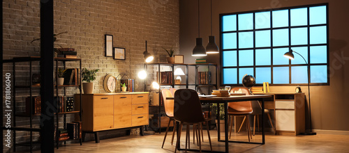 Interior of dark room with ...