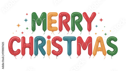 Festive Greetings: Merry Christmas Balloons: A vibrant display of colorful balloons spells out Merry Christmas, embodying the spirit of joy and festivity during the holiday season.