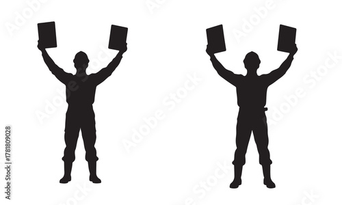 Two silhouettes holding up books silhouette