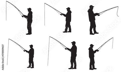 Collection of fisherman silhouettes in various poses