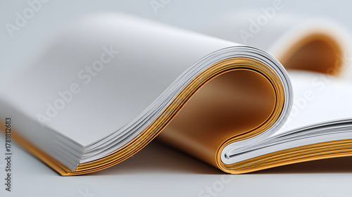 an open book with folded pages, revealing a glimpse of the story within. The curved pages showcase the smooth texture of the paper and the elegance of the design