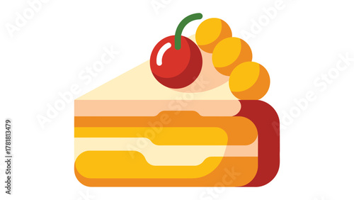 Slice of Delight: An inviting slice of cake, crowned with a vibrant cherry and golden spheres, invites you to indulge in a moment of pure culinary pleasure.