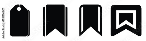 bookmark tag minimal icon set, black color and white background
