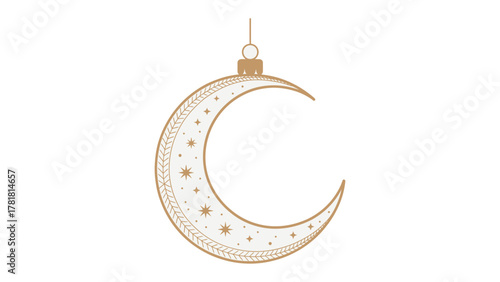 Celestial Lunar Ornament: A beautifully designed crescent moon ornament with intricate details, suspended gracefully against a plain background, evoking a sense of wonder and elegance.