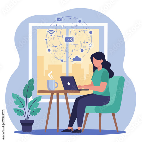 Remote Work and Productivity

Flat vector of a person working from home on a laptop