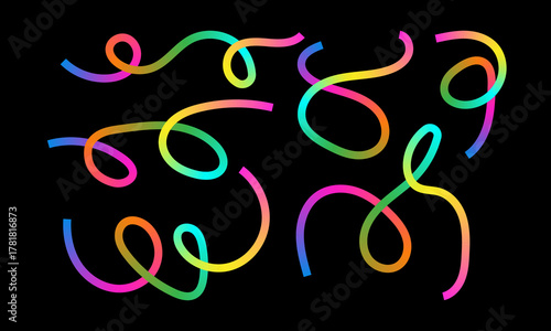 Vibrant abstract flowing gradient ribbons lines on a black background representing motion, energy, and creativity