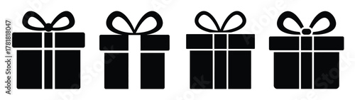 gift minimal flat icon set, black color and white background