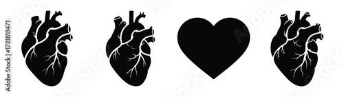 heart minimal flat icon set, black color and white background