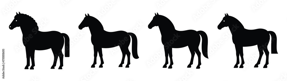 Obraz premium horse minimal flat icon set, black color and white background
