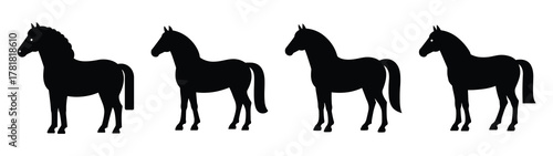horse minimal flat icon set, black color and white background