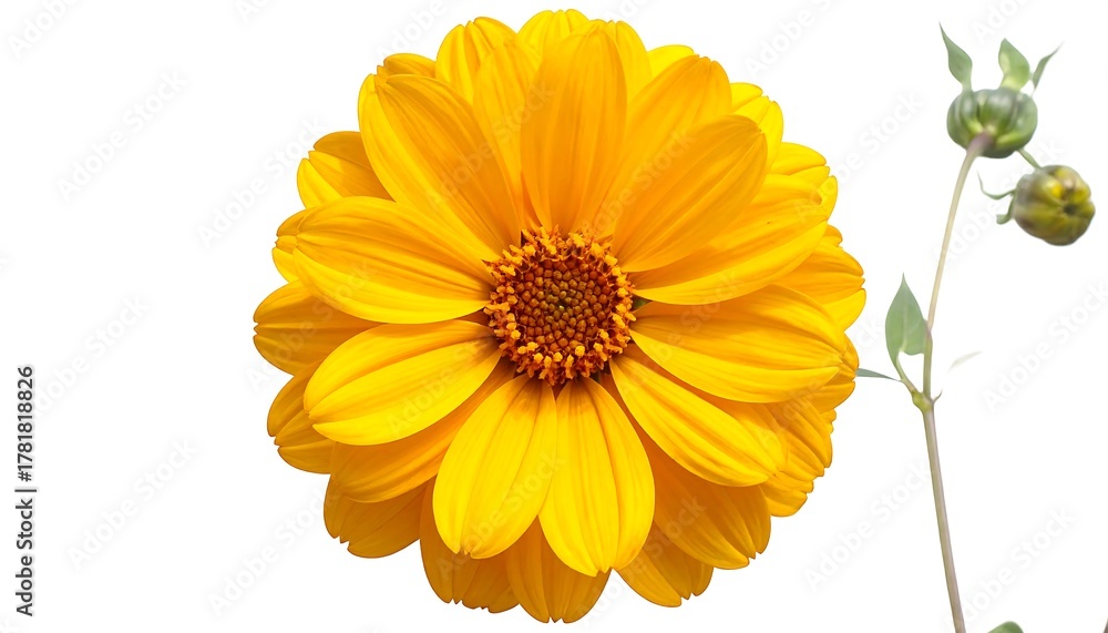 Fototapeta premium Close-up of a large, vibrant yellow daisy with multiple layered petals, showcasing a detailed central disc