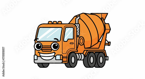 Delightful cartoon cement mixer truck ready to brighten up your designs and bring smiles to kids' faces with its cheerful expression