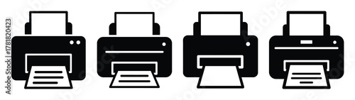 printer minimal flat icon set, black color and white background