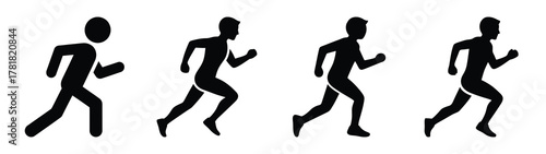 running person minimal icon set, black color and white background