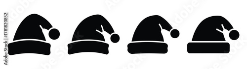 santa hat minimal icon set, black color and white background
