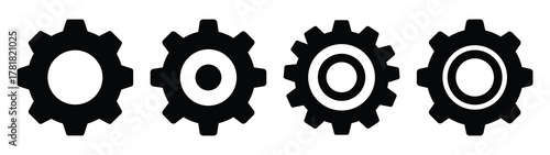 settings gear minimal icon set, black color and white background