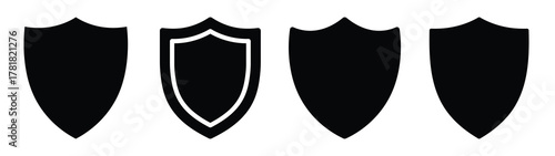 shield minimal flat icon set, black color and white background