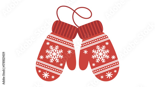 Winter Mittens: A cozy pair of red mittens with intricate snowflake designs, evoking warmth and the essence of winter's gentle embrace.